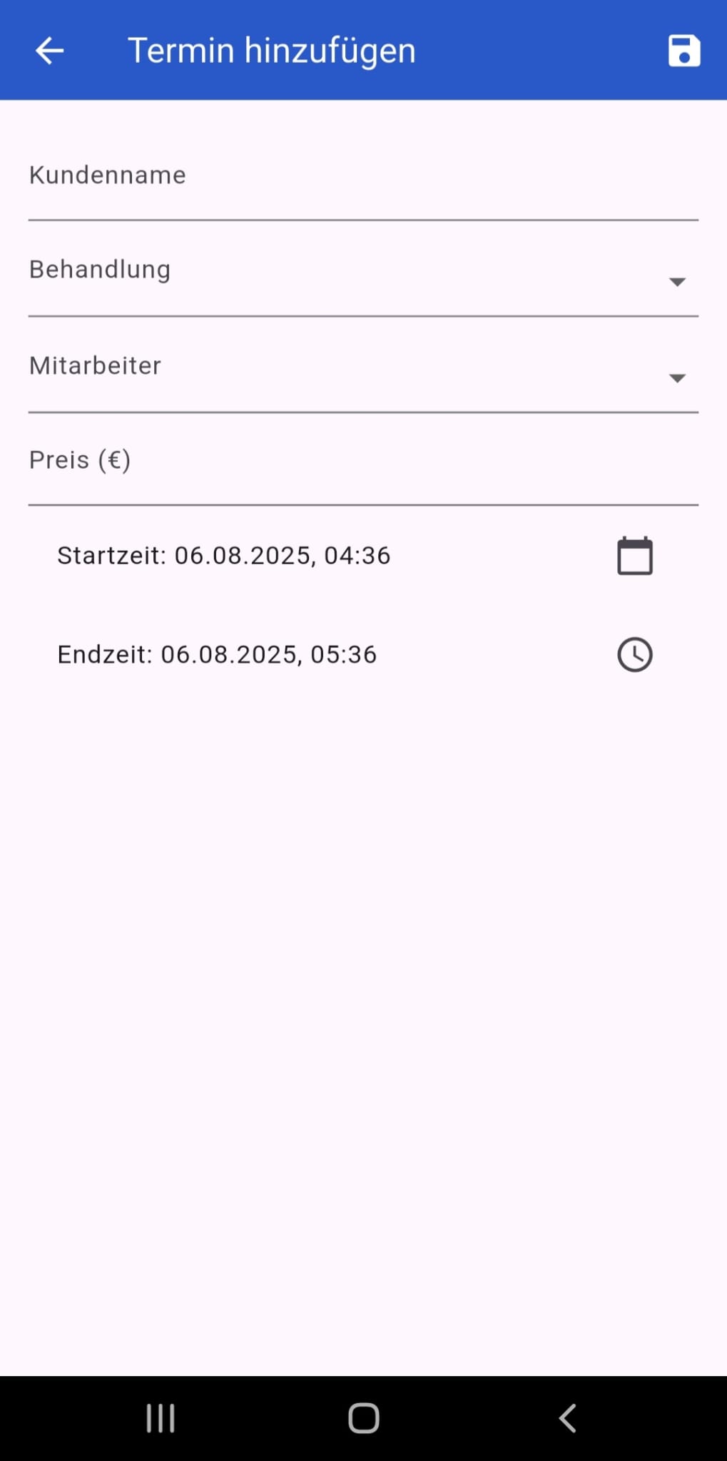Termin hinzufügen – Mobile