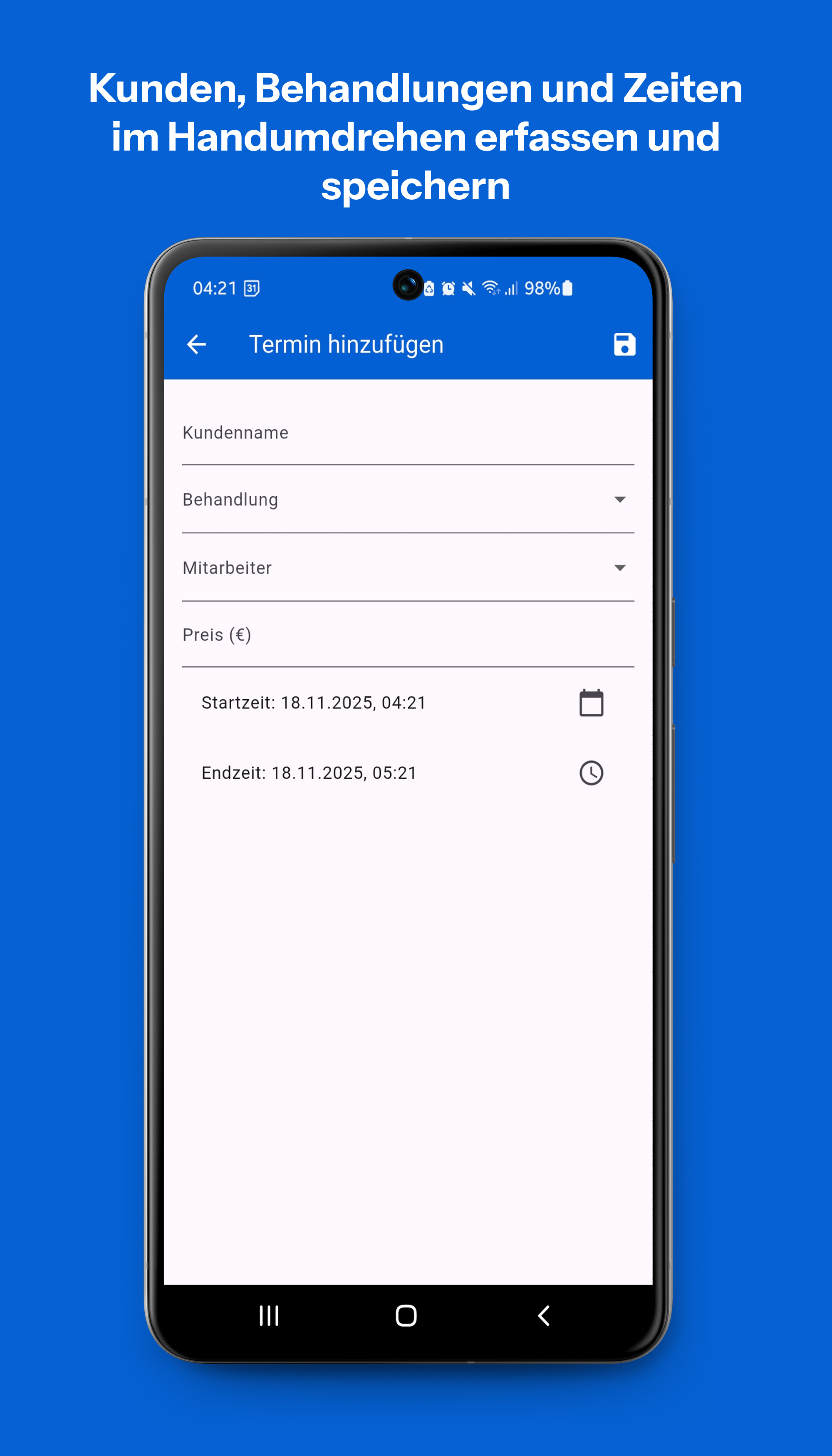 Termin hinzufügen – Mobile